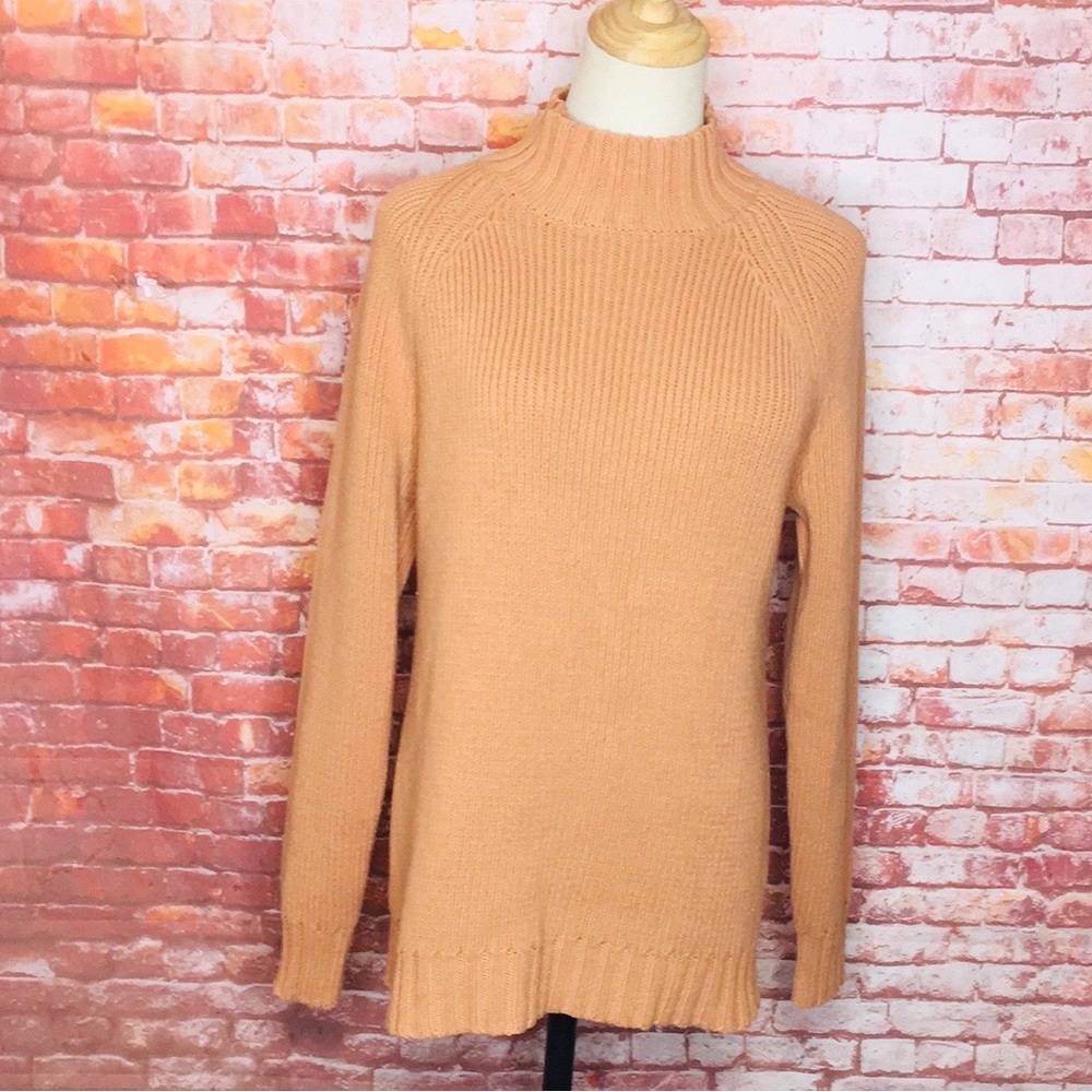 Orvis Light Orange Chunky Ribbed Turtleneck Sweater